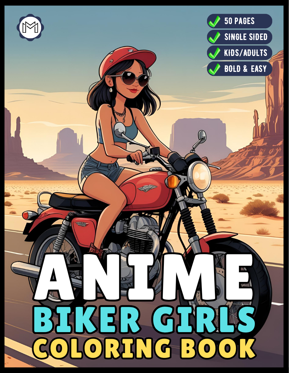 50 Pages Single Sided Cute Japanese Anime Manga Fashion Biker Girls Coloring Book Gift for Adults Men Women Kids Young Boys Girls Teens