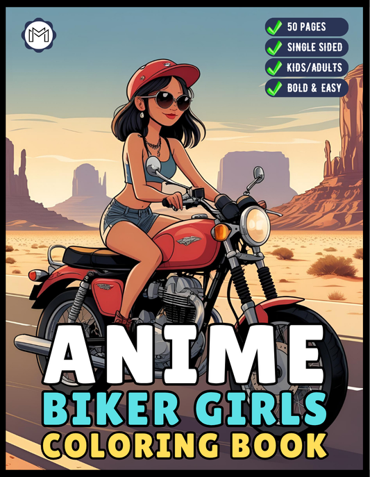 50 Pages Single Sided Cute Japanese Anime Manga Fashion Biker Girls Coloring Book Gift for Adults Men Women Kids Young Boys Girls Teens