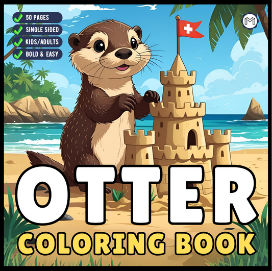 Funny Cute Kawaii Sea Otter Animal Coloring Book Gift for Adults Men Women Kids Boys Girls Teens 50 Pages Single Sided Stress Relief