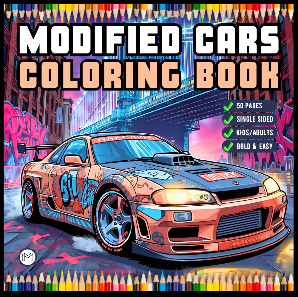 Modified Cars Coloring Book for Adults Men Women Kids Boys Girls Teens Drift Cars Coloring Activity Book Gift Modified Exotic Racing Cars