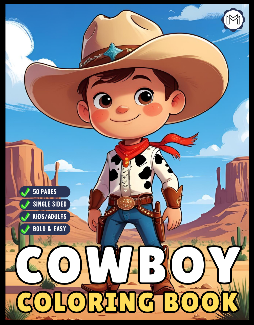 Cowboy Coloring Book Gift for Adults Men Women Kids Young Boys Girls Teens 50 Pages Single Sided Western Cowboy Coloring Activity Book