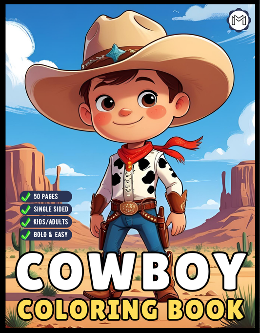 Cowboy Coloring Book Gift for Adults Men Women Kids Young Boys Girls Teens 50 Pages Single Sided Western Cowboy Coloring Activity Book
