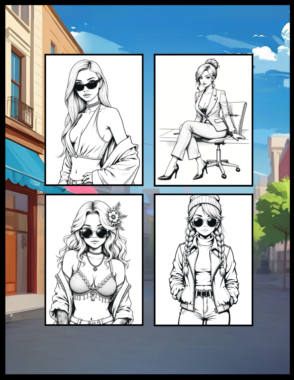 50 Pages Single Sided Cute Japanese Anime Manga Fashion Model Girls Coloring Book Gift for Adults Men Women Kids Young Boys Girls Teens