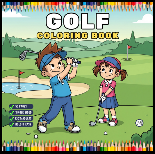 Golf Player Golfer Coloring Book for Adults Men Women Kids Boys Girls Teens Youth Single Sided Golfing Coloring Activity Book for Children
