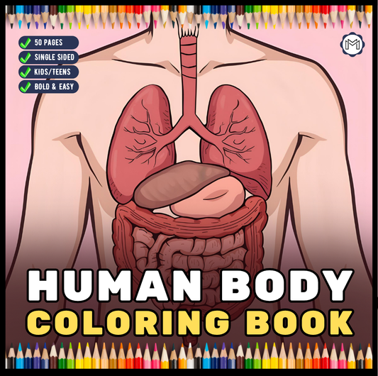 Human Physiology Coloring Book for Kids Young Boys Girls Teens Bold Easy Human Body Anatomy Coloring Activity Book Gift Children Students