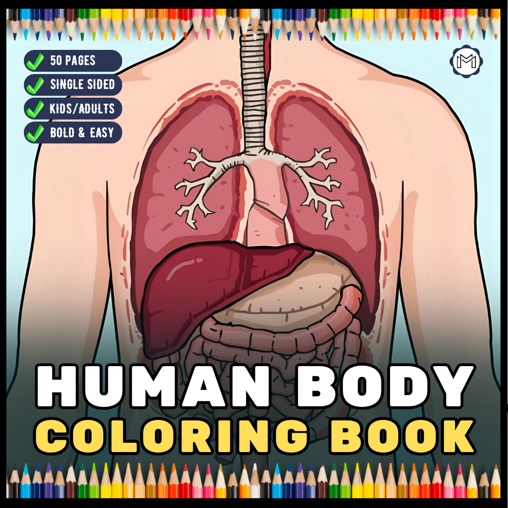 Human Physiology Coloring Book for Kids Young Boys Girls Teens Bold Easy Human Body Anatomy Coloring Activity Book Gift Children Students