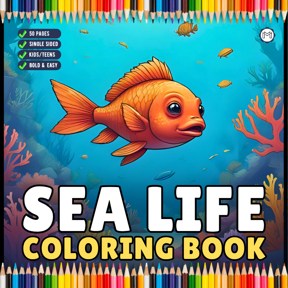 Sea Life Coloring Book for Adults Kids Boys Girls Teens Single Sided Cute Ocean Sea Creatures Coloring Activity Book for Youth Children