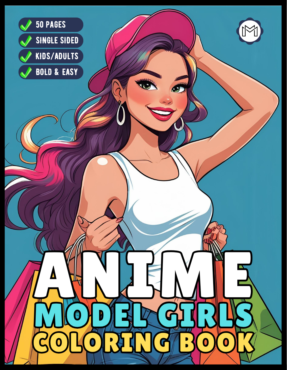 50 Pages Single Sided Cute Japanese Anime Manga Fashion Model Girls Coloring Book Gift for Adults Men Women Kids Young Boys Girls Teens