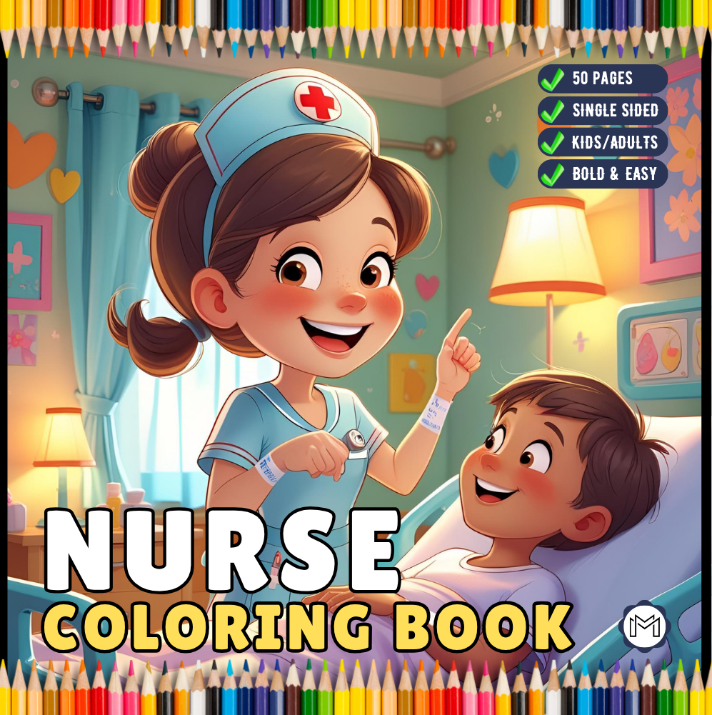 Nurse Coloring Book Gift for Adults Men Women Kids Young Boys Girls Teens 50 Pages Single Sided Hospital Nurse Coloring Activity Book