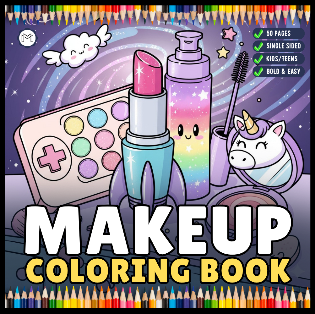 Cool Beauty Stuff Makeup Items Coloring Book for Women Mom Wife Girls Teens 50 Pages Bold and Easy Cozy Beauty Coloring Pages for Children
