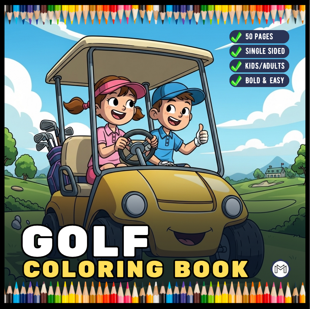 Golf Player Golfer Coloring Book for Adults Men Women Kids Boys Girls Teens Youth Single Sided Golfing Coloring Activity Book for Children