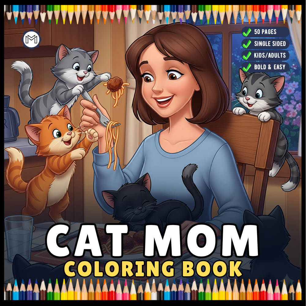 Cute Cat Mom Coloring Book for Adults Men Women Kids Boys Girls Young Teens Cozy Kitten Kitty Mom Coloring Activity Book for Cat Lovers
