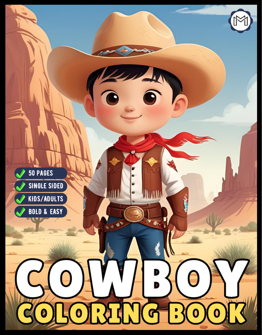 Cowboy Coloring Book Gift for Adults Men Women Kids Young Boys Girls Teens 50 Pages Single Sided Western Cowboy Coloring Activity Book