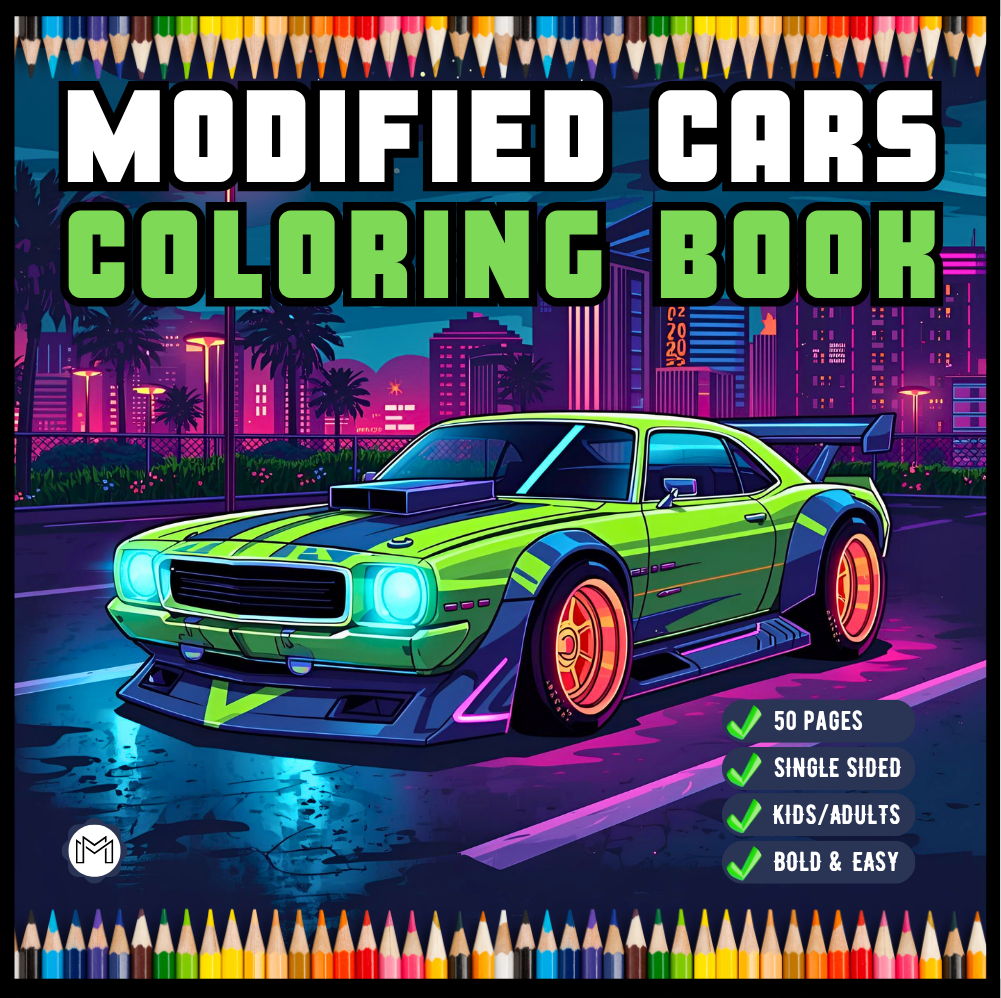 Modified Cars Coloring Book for Adults Men Women Kids Boys Girls Teens Bold Easy Simple Cars Coloring Book Drift Cars Coloring Activity Book