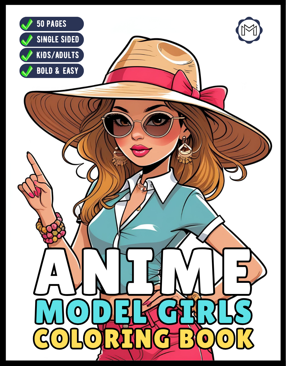 50 Pages Single Sided Cute Japanese Anime Manga Fashion Model Girls Coloring Book Gift for Adults Men Women Kids Young Boys Girls Teens