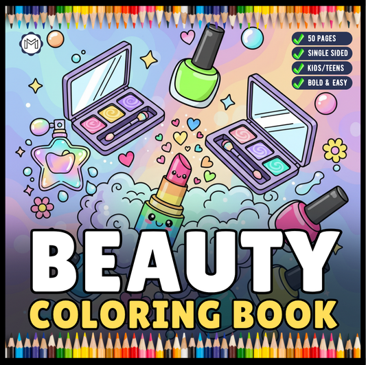 Cool Beauty Stuff Makeup Items Coloring Book for Women Mom Wife Girls Teens 50 Pages Bold and Easy Cozy Beauty Coloring Pages for Children