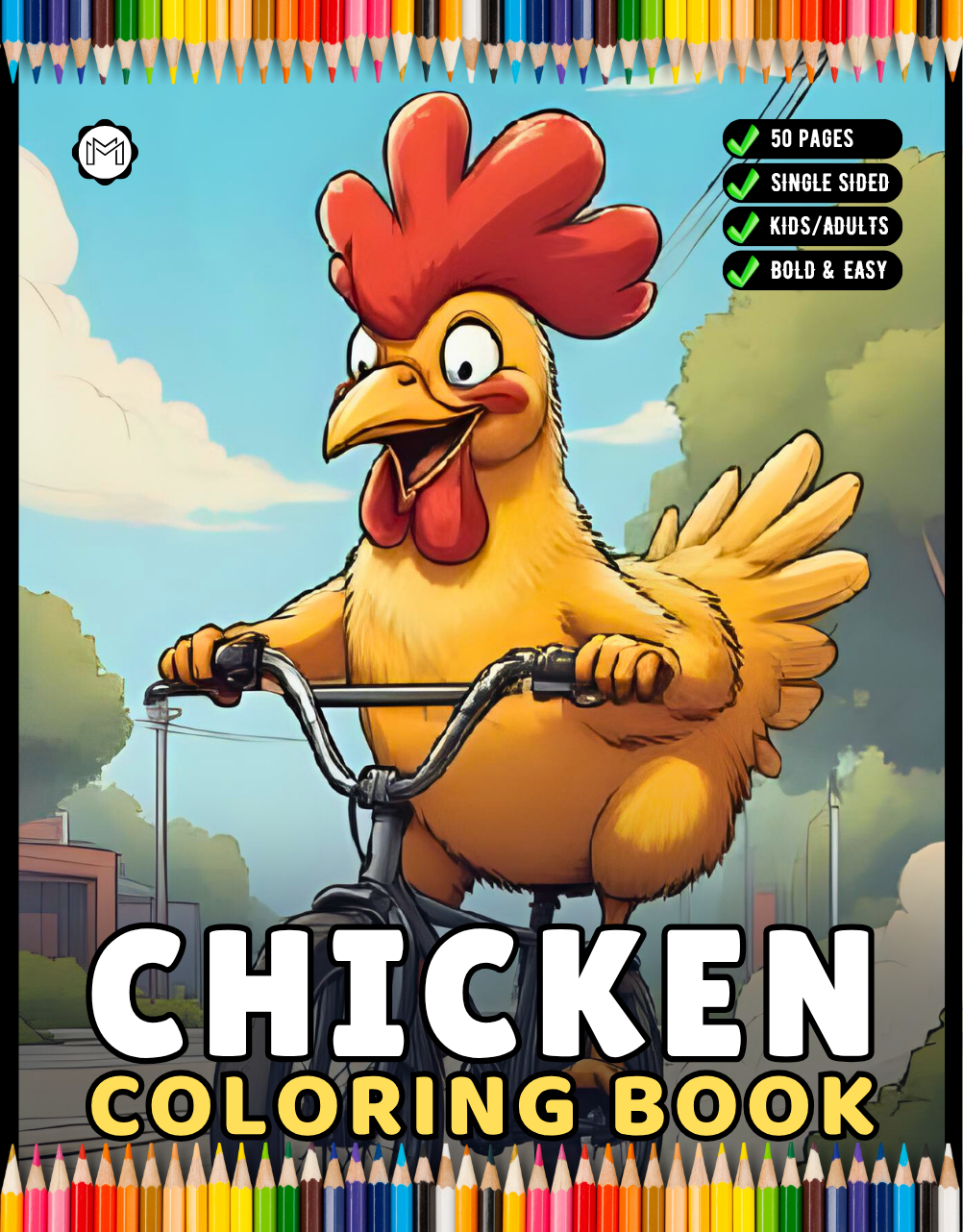Cute Funny Chicken Coloring Book Gift for Adults Kids Boys Girls Teens Bold and Easy Chicken Bird Coloring Sheets for Children Relaxation