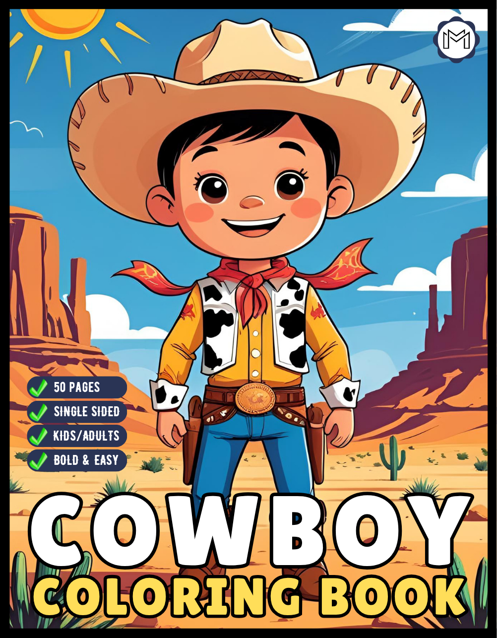 Cowboy Coloring Book Gift for Adults Men Women Kids Young Boys Girls Teens 50 Pages Single Sided Western Cowboy Coloring Activity Book
