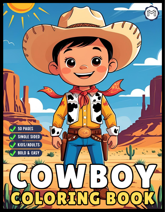 Cowboy Coloring Book Gift for Adults Men Women Kids Young Boys Girls Teens 50 Pages Single Sided Western Cowboy Coloring Activity Book