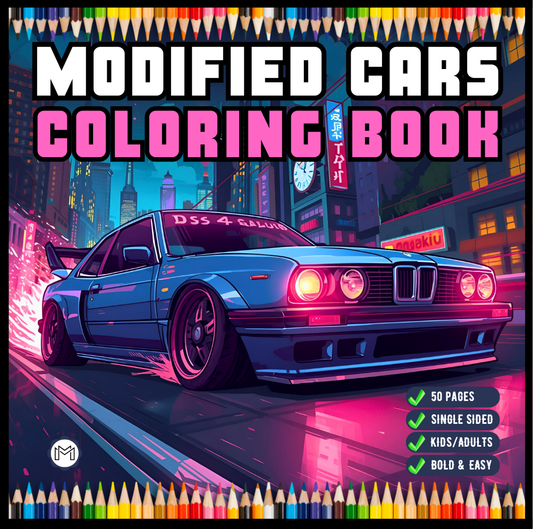 Modified Cars Coloring Book for Adults Men Women Kids Boys Girls Teens Gift Modified Exotic Racing Cars Drift Cars Coloring Activity Book