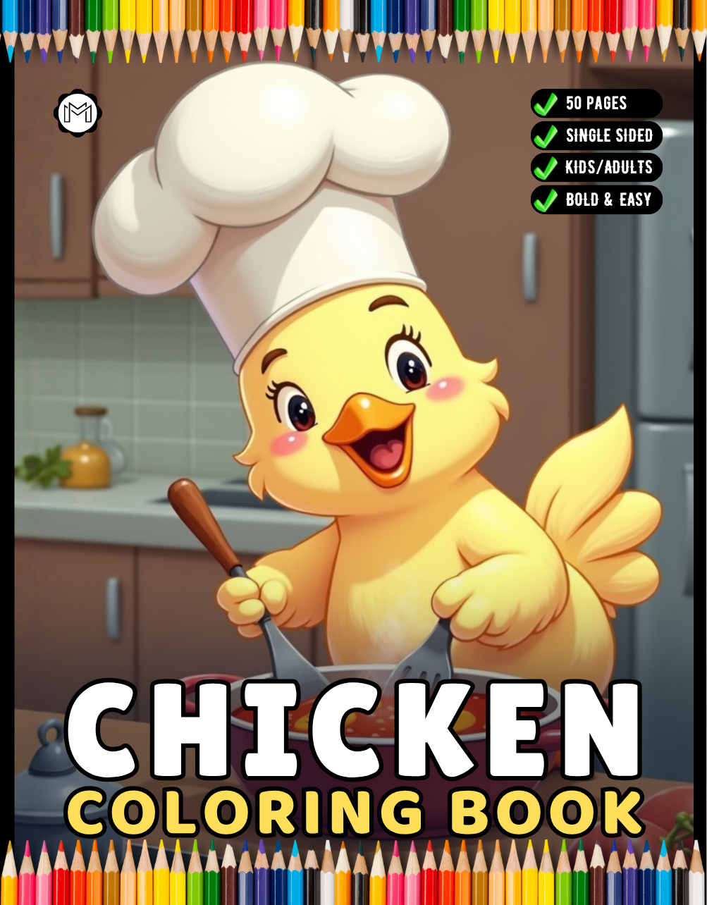 Cute Funny Chicken Coloring Book Gift for Adults Kids Boys Girls Teens Bold and Easy Chicken Bird Coloring Sheets for Children Relaxation