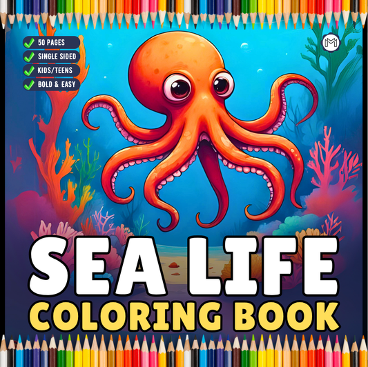 Sea Life Coloring Book for Adults Kids Boys Girls Teens Single Sided Cute Ocean Sea Creatures Coloring Activity Book for Youth Children