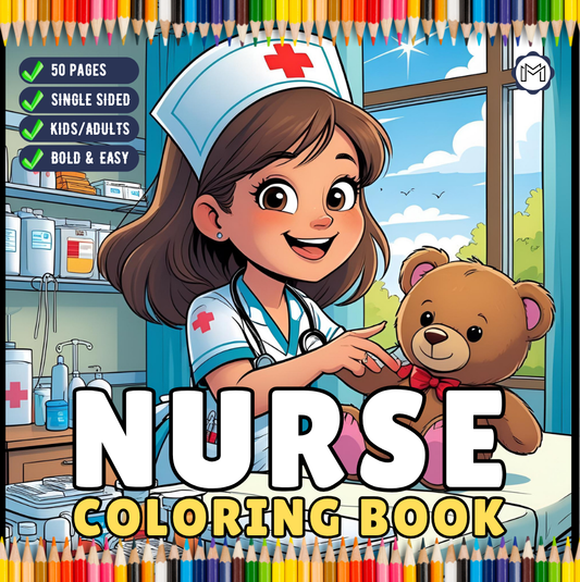 Nurse Coloring Book Gift for Adults Men Women Kids Young Boys Girls Teens 50 Pages Single Sided Hospital Nurse Coloring Activity Book