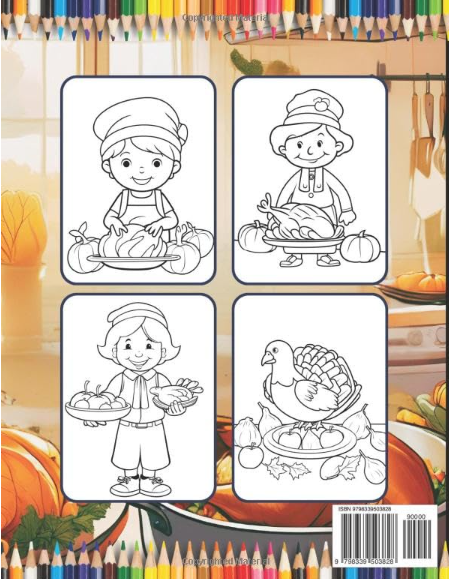 50 Pages Thanksgiving Coloring Book for Kids Boys Girls Happy Thanksgiving Religious Holiday Fall Autumn Pumpkin Turkey Dinner Coloring Book