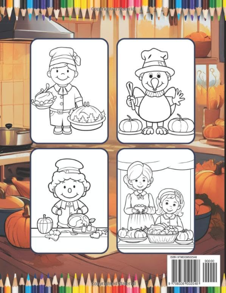 50 Pages Thanksgiving Coloring Book for Kids Boys Girls Happy Thanksgiving Religious Holiday Fall Autumn Pumpkin Turkey Dinner Coloring Book