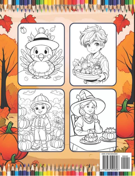 50 Pages Thanksgiving Coloring Book for Kids Boys Girls Happy Thanksgiving Religious Holiday Fall Autumn Pumpkin Turkey Dinner Coloring Book