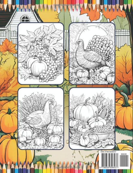 50 Pages Thanksgiving Coloring Book for Kids Boys Girls Happy Thanksgiving Religious Holiday Fall Autumn Pumpkin Turkey Dinner Coloring Book