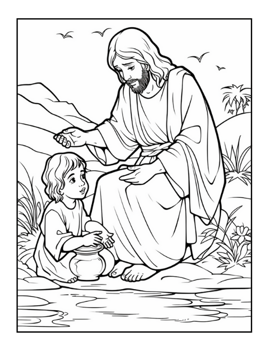 50 Pages Easy Jesus Coloring Book Gift for Adults Kids Children Boys Girls Teens Christian Religion Catholic Bible Stories Coloring Pages