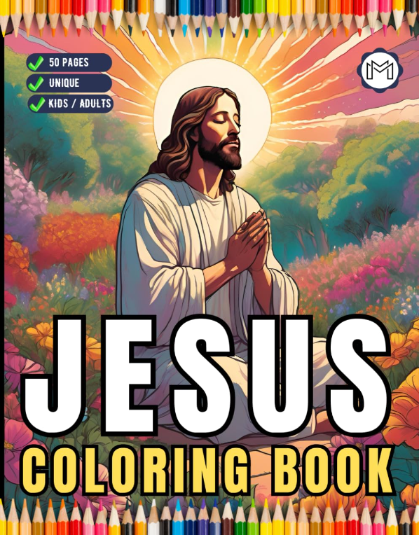 50 Pages Easy Jesus Coloring Book Gift for Adults Kids Children Boys Girls Teens Christian Religion Catholic Bible Stories Coloring Pages