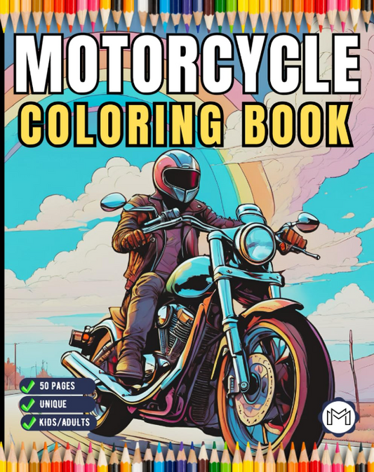 50 Pages Motorcycle Coloring Book Gift for Adults Men Women Kids Motorbike Rider Coloring Sheets for Boys Girls Teens Moto Biker Coloring