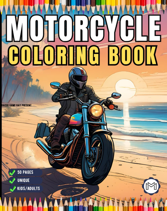 Motorcycle Coloring Book Gift for Adults Men Women Kids 50 Pages Motorbike Rider Coloring Sheets for Boys Girls Teens Moto Biker Coloring