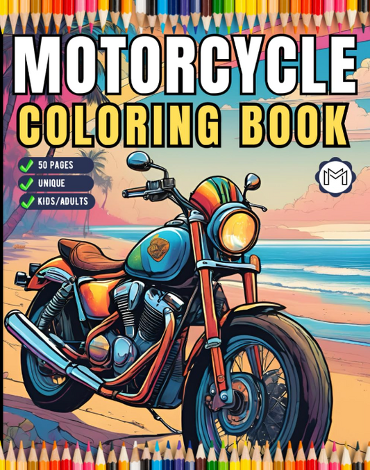 Motorcycle Coloring Book Gift for Adults Men Women Kids 50 Pages Motorbike Rider Coloring Sheets for Boys Girls Teens Moto Biker Coloring