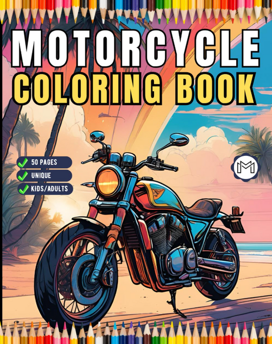 50 Pages Motorcycle Coloring Book Gift for Adults Men Women Kids Motorbike Rider Coloring Sheets for Boys Girls Teens Moto Biker Coloring