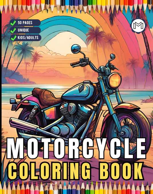 50 Pages Motorcycle Coloring Book Gift for Adults Men Women Kids Motorbike Rider Coloring Sheets for Boys Girls Teens Moto Biker Coloring