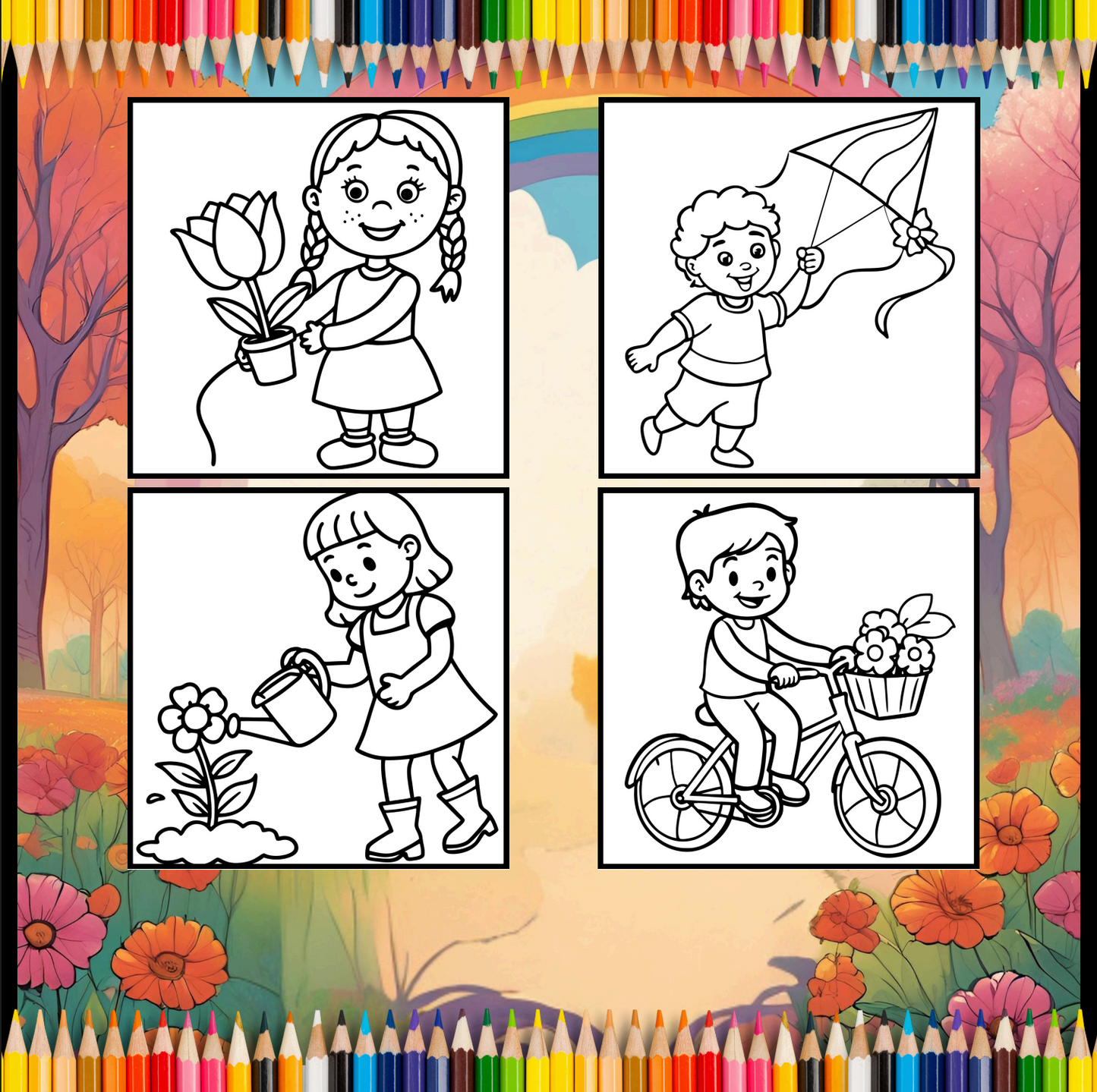 Cute Spring Coloring Book Gift for Adults Kids Young Boys Girls Bold and Easy Spring Coloring Sheets Stress Relief Relaxation Coloring Pages