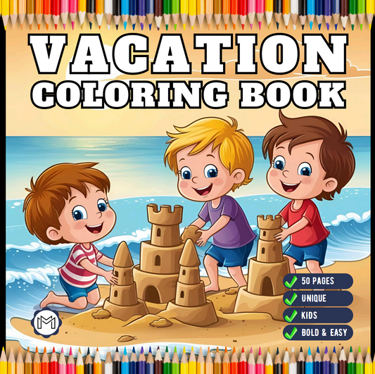 Bold and Easy Vacation Travel Coloring Book for Kids Young Girls Boys Travel Vacation Coloring Sheets for Travel Lover Children and Students