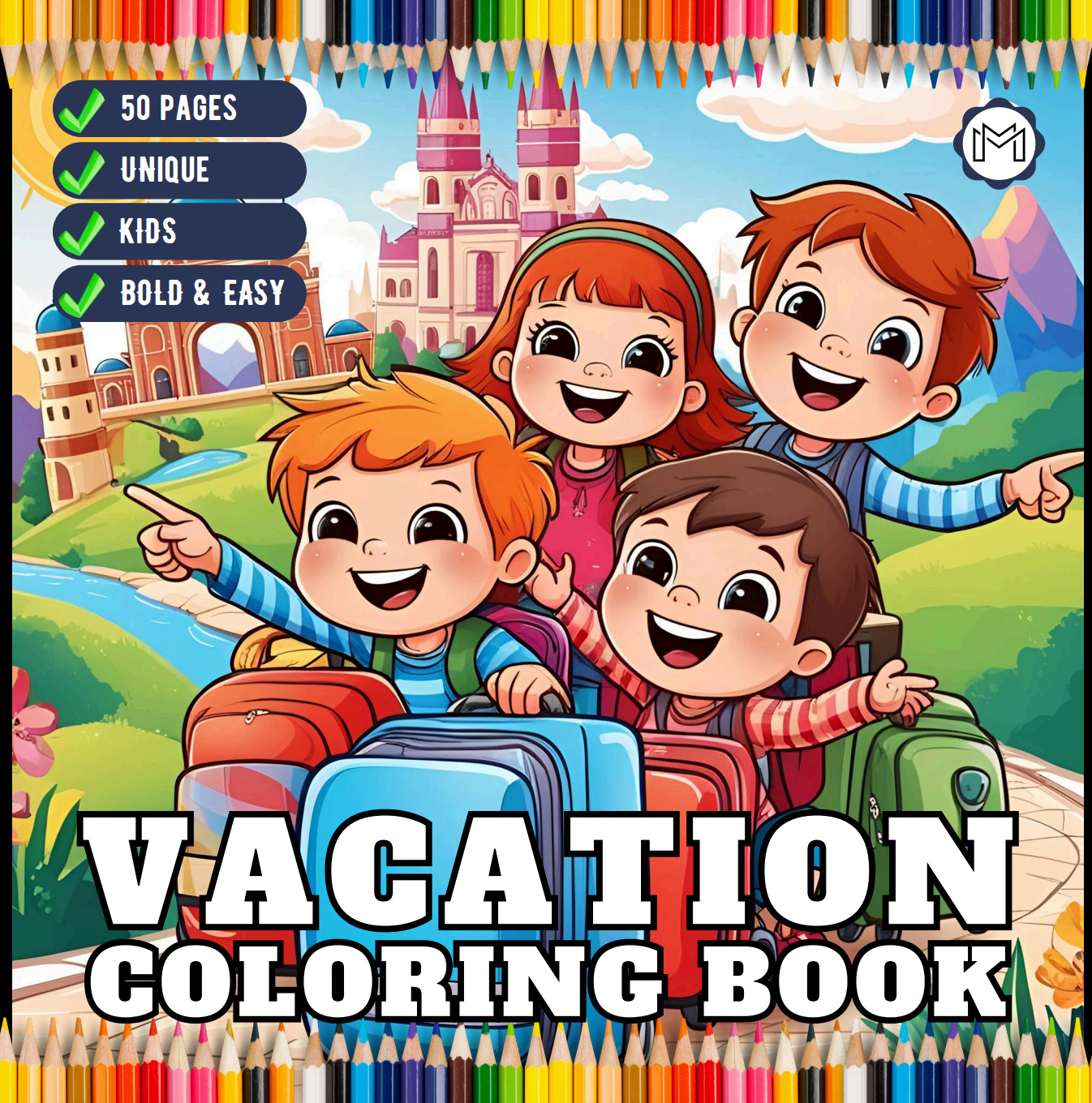 Bold and Easy Vacation Travel Coloring Book for Kids Young Girls Boys Travel Vacation Coloring Sheets for Travel Lover Children and Students