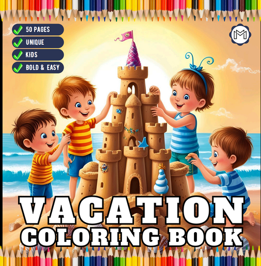 Bold and Easy Vacation Travel Coloring Book for Kids Young Girls Boys Travel Vacation Coloring Sheets for Travel Lover Children and Students