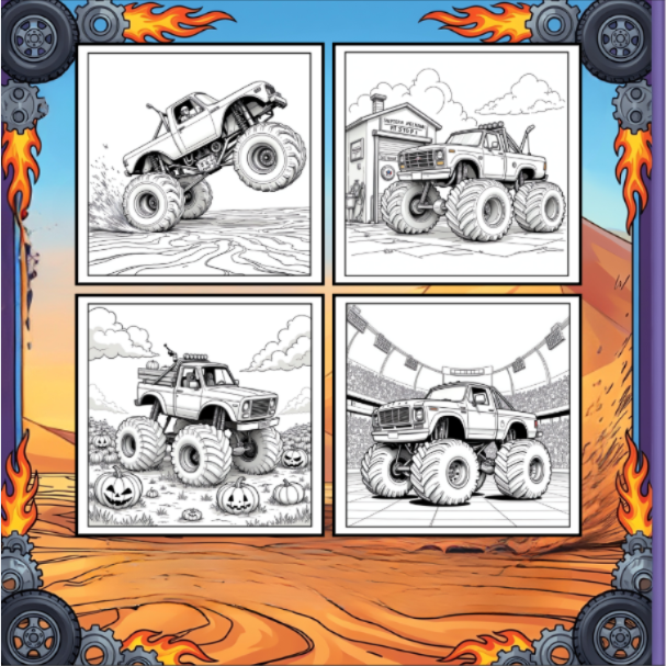 Monster Truck Coloring Book for Kids Adults: Easy Monster Truck Coloring Book Pages for Toddlers Boys Girls Adults