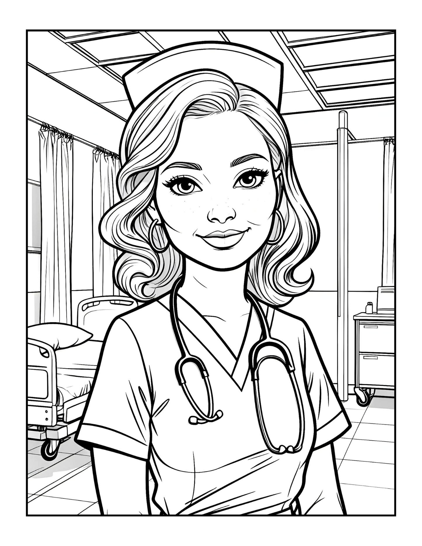 Nurse Coloring Book Gift for Adults Men Women Kids Young Boys Girls Teens 50 Pages Single Sided Hospital Nurse Coloring Activity Book
