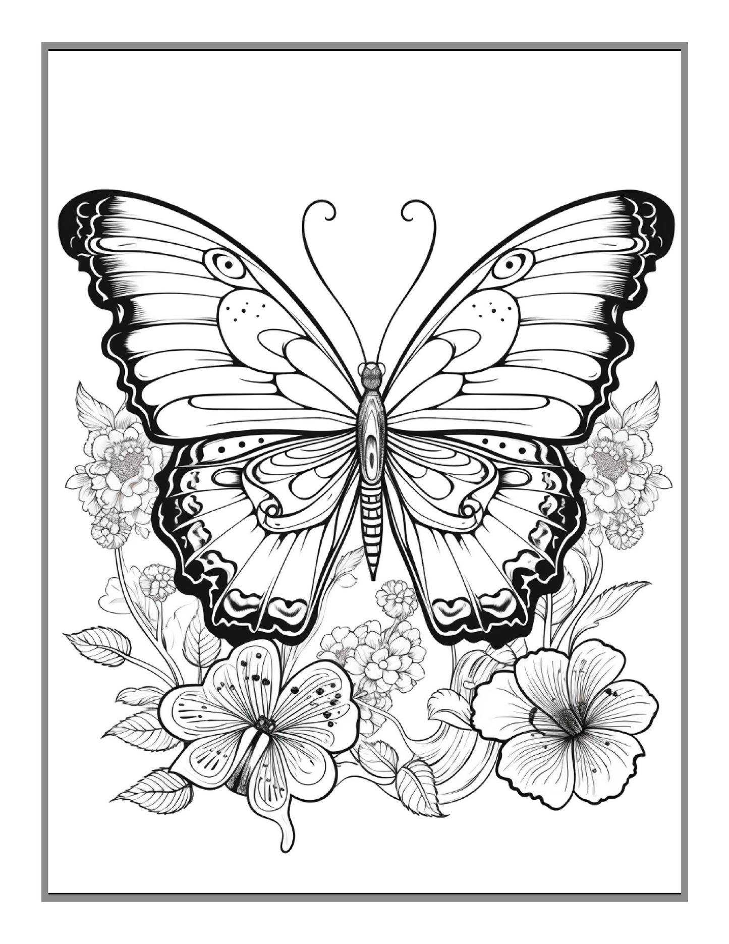 50 Pages Cute Butterfly and Flower Coloring Book Holiday Birthday Gift Present for Adults Kids Men Women Boys Girls Teens Butterfly Lover