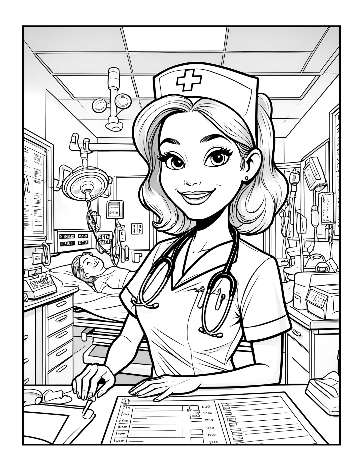 Nurse Coloring Book Gift for Adults Men Women Kids Young Boys Girls Teens 50 Pages Single Sided Hospital Nurse Coloring Activity Book