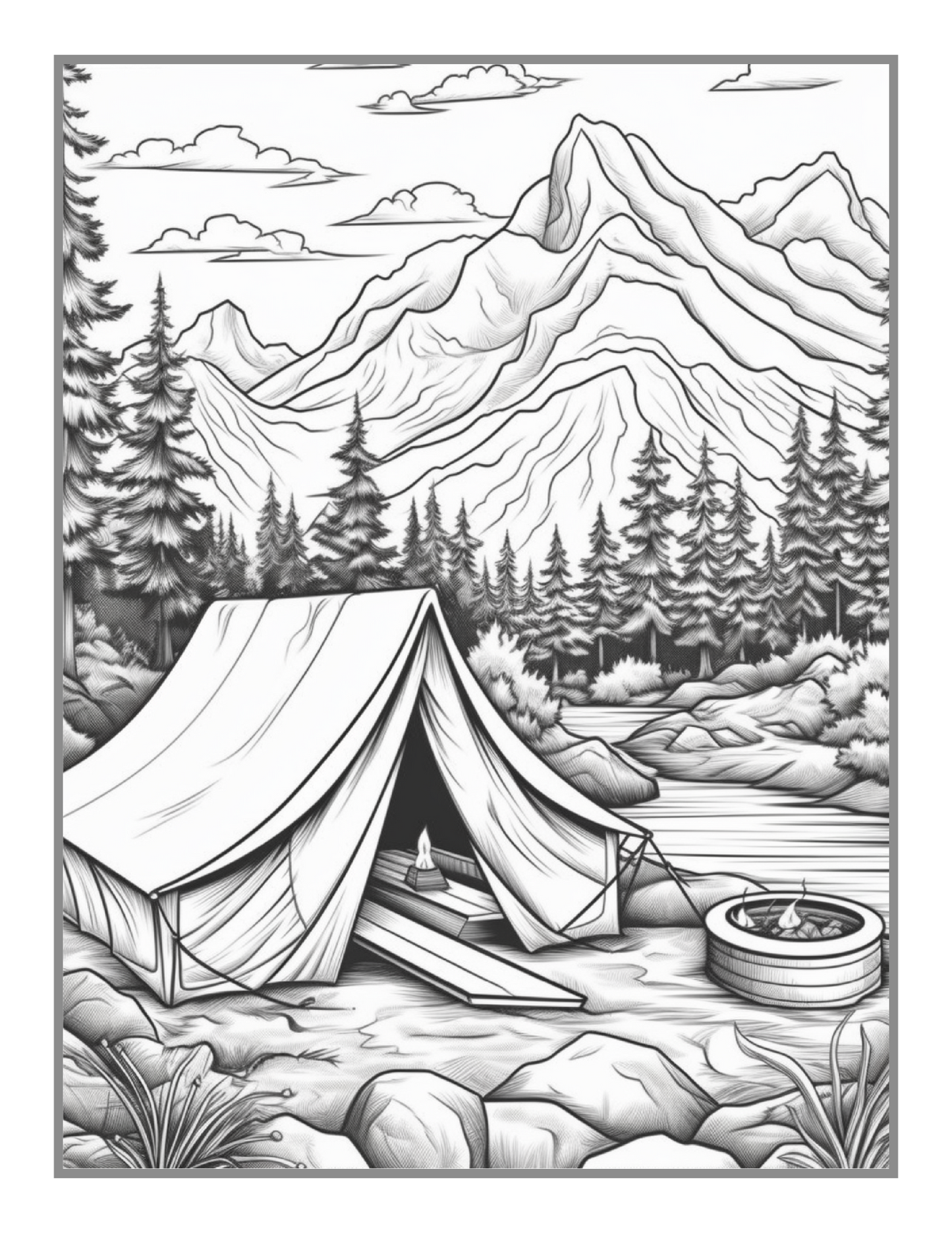 Camping Coloring Book Gift for Adults Kids Ages Men Women Boys Girls Teens Youth Holiday Birthday Present 50 Pages Fun Nature Coloring Sheet