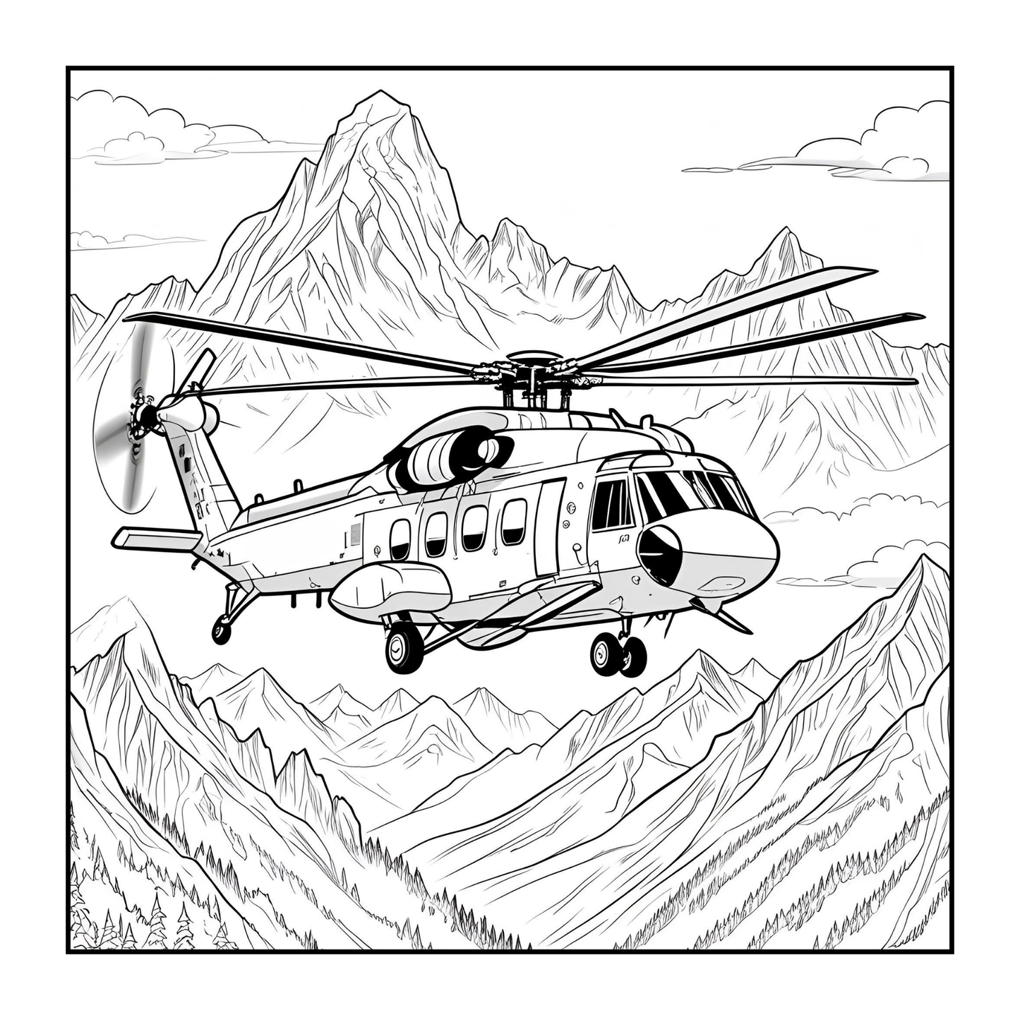 Military Helicopter Coloring Book Gift for Adults Kids Boys Girls Teens Bold and Easy 50 Pages Single Sided Coloring Activity Book Children