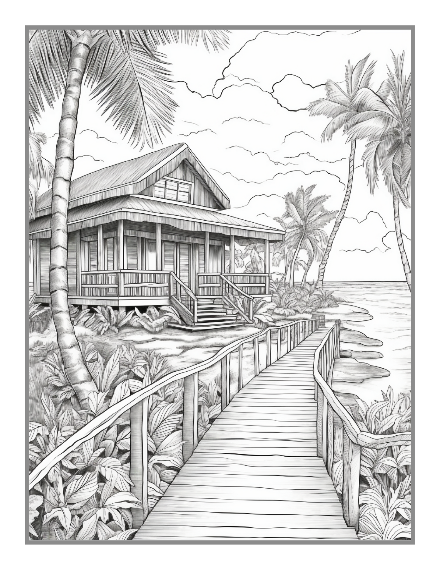 50 Pages Tropical Beach Homes Coloring Book Birthday Holiday Gift for Adults Men Women Kids Boys Girls Teens Vacation Beach Theme Relaxation