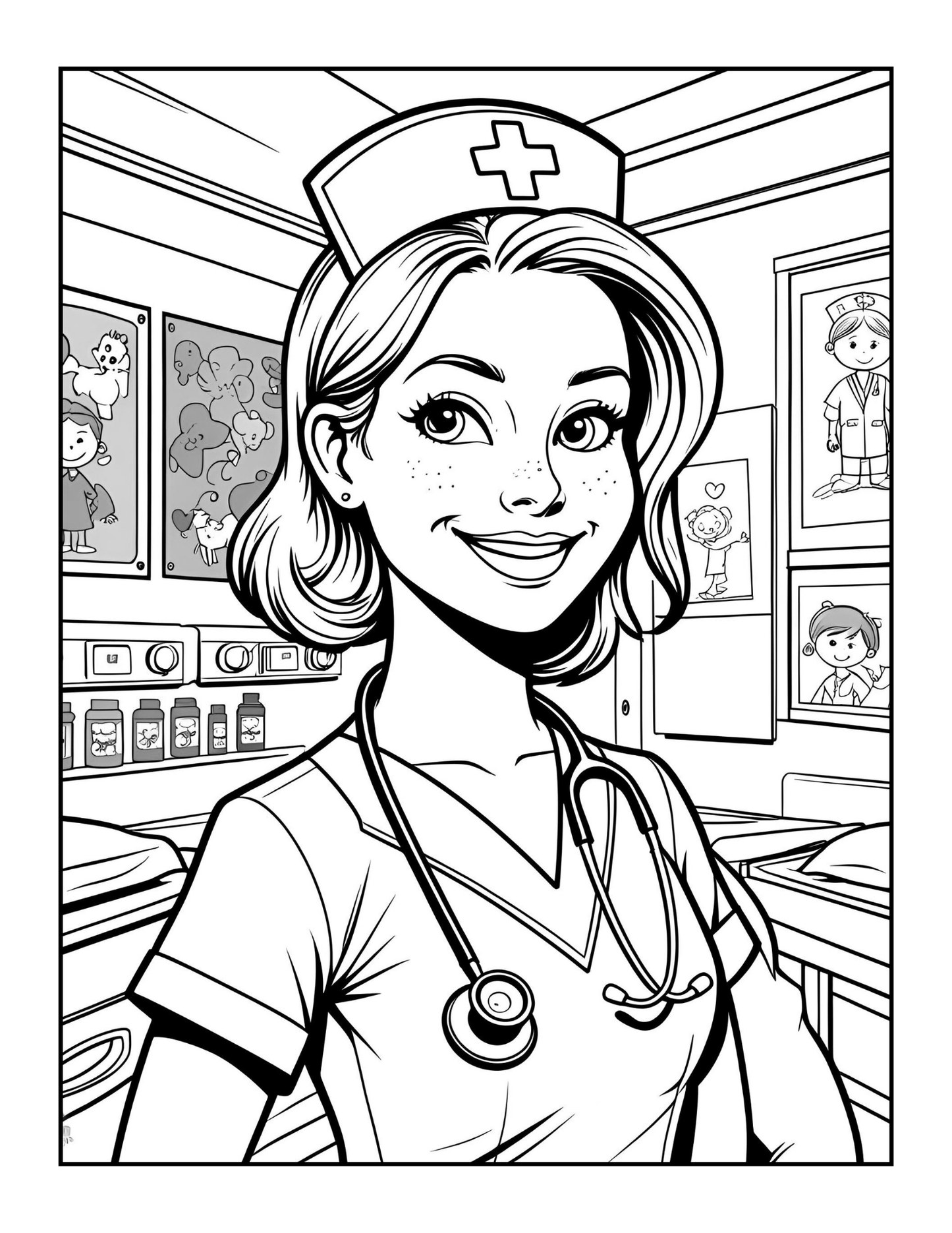 Nurse Coloring Book Gift for Adults Men Women Kids Young Boys Girls Teens 50 Pages Single Sided Hospital Nurse Coloring Activity Book